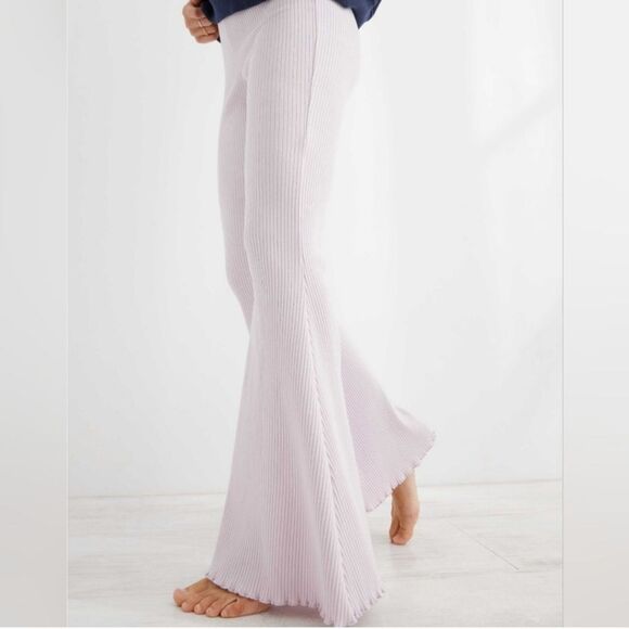 NWT Aerie Lavender Kick-It Ribbed High Waisted Super Flare Pants Large - Picture 2 of 11